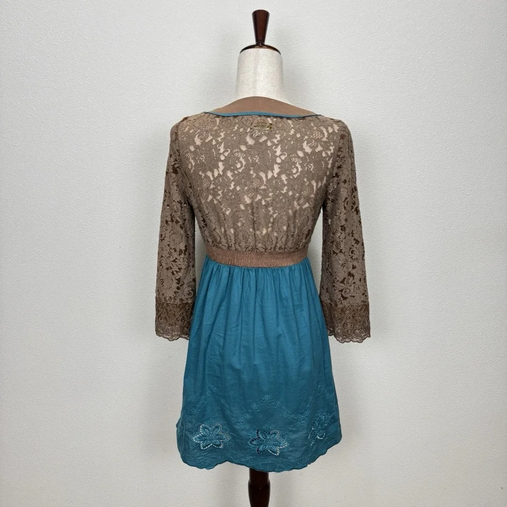 Vtg 90s Flying Tomato‎ Dress Womens Small Blue Empire Waist Crochet Boho Indie - Picture 9 of 16